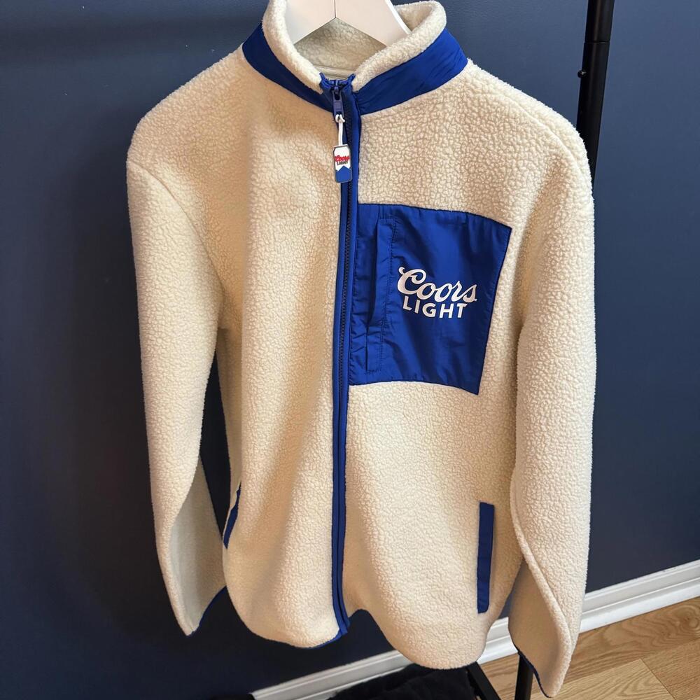 TeamLTD Coors Light Polar Fleece Jacket Small Cream Blue Full Zip